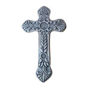Metal Wall Hanging Cross Crucifix Religious Ornate 17.5 in